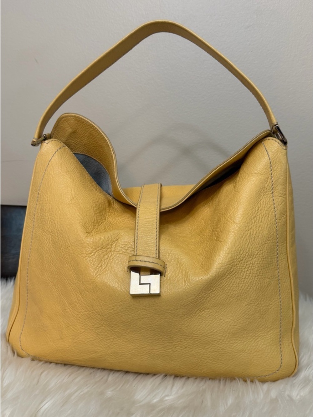 Mustard Yellow Leather Shoulder Hobo Bag